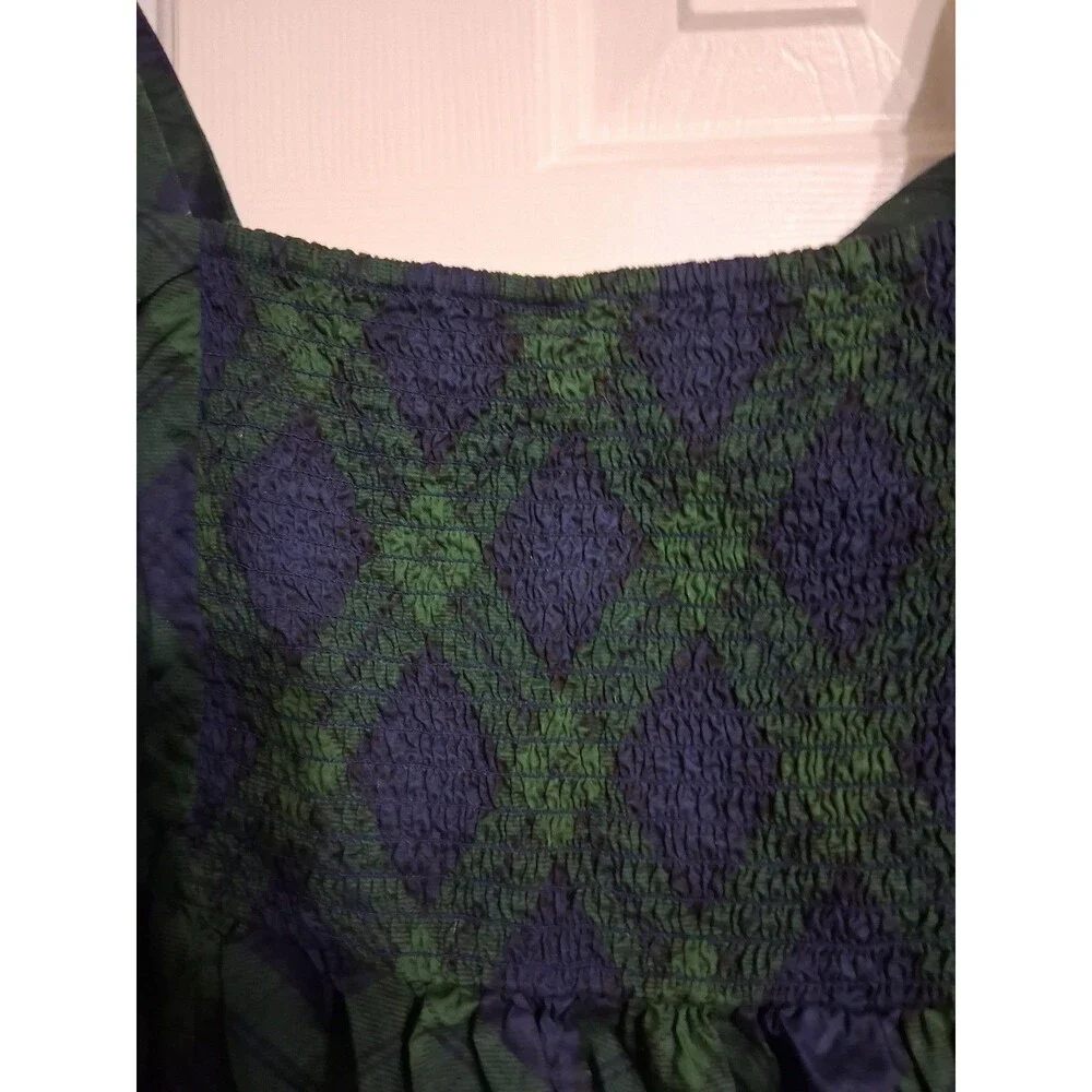 NWT Women's Old Navy Puff Sleeve Poplin Peplum Top Size XL Tartan